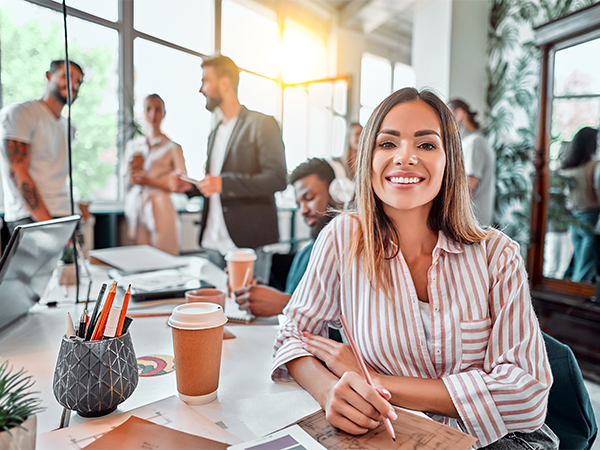 Woman smiling at her office