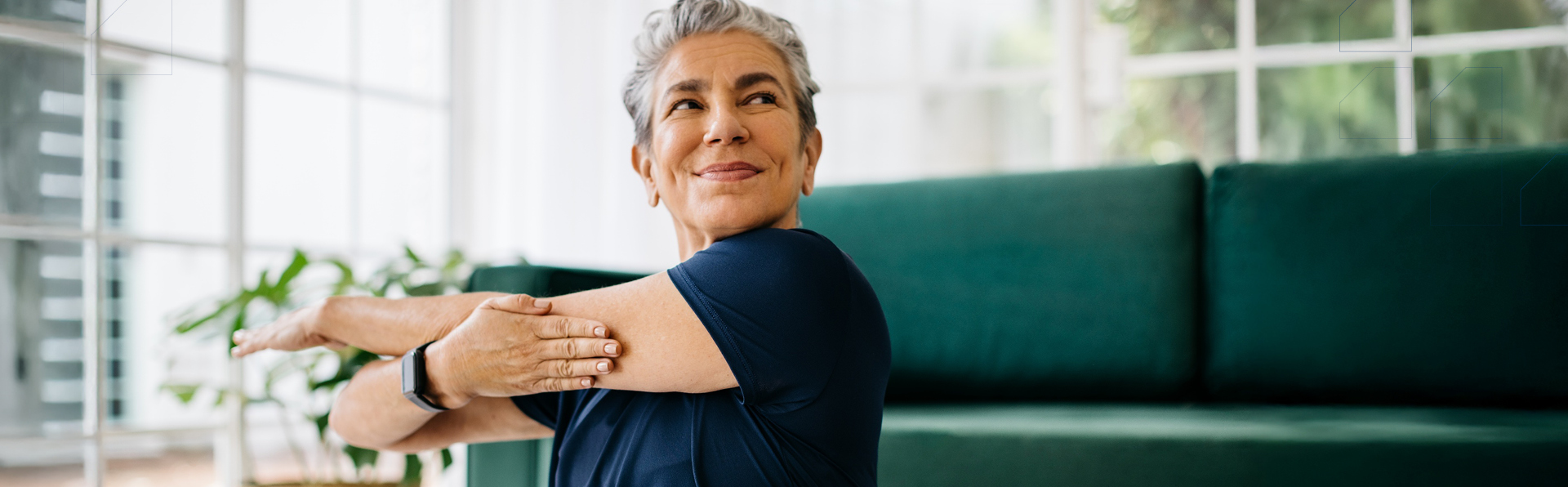 An older woman stretching