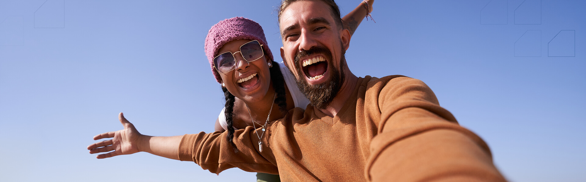 Selfie of young couple happy during vacations at famous desert.